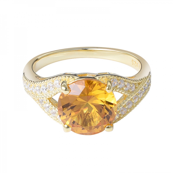 Round Cut 3.0ct Orange cz Gold Over Silver Ring 