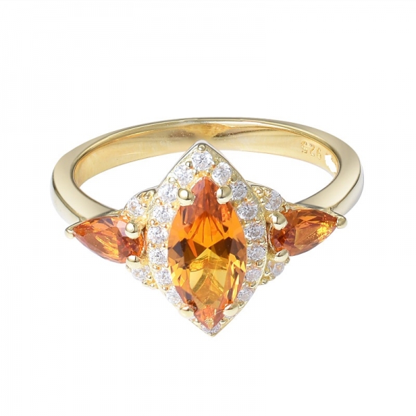 Orange And White Cubic Zirconia yellow gold Over Sterling Silver three stone Ring 