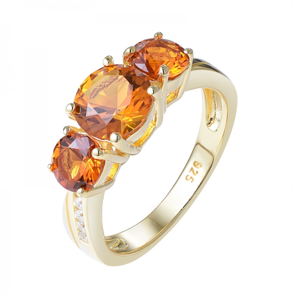 Orange cubic zircon 3- Stone Rhodium Over Sterling Silver Ring 1.25ctw 