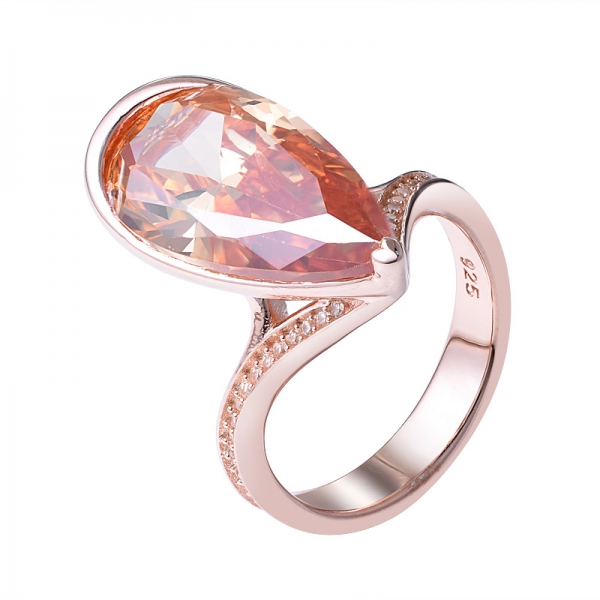 wholesale engagement Water Drop shape champagne cz stone rose gold ring 