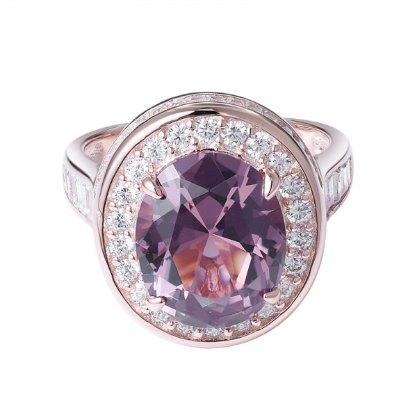 Luxury Oval Pink Morganite Cubic Zirconia Gemstone Rose gold Silver Ring 
