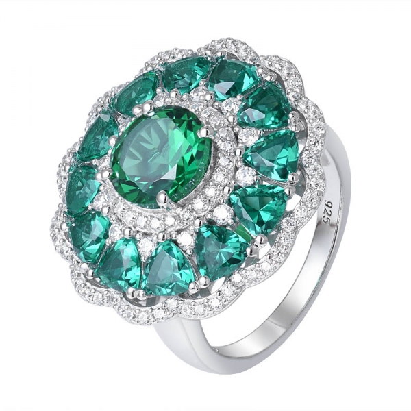 2 ctw lab created green emerald round cut rhodium over sterling silver ring 