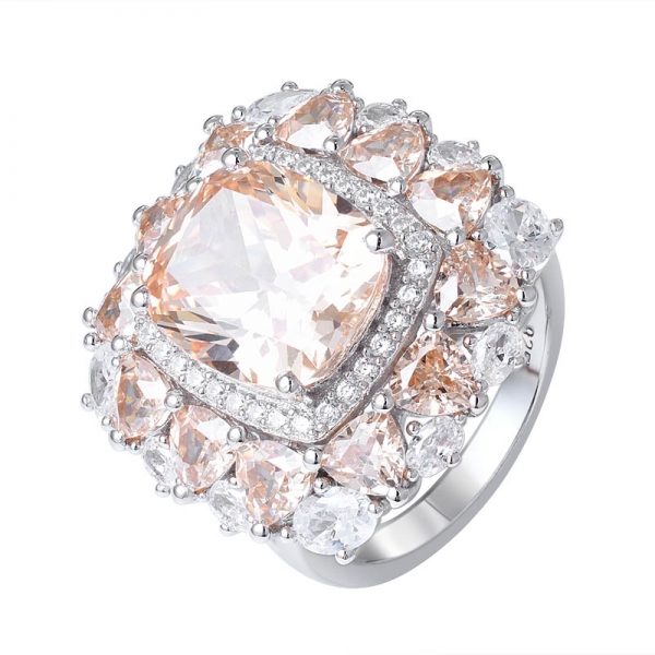 cushion cut champagne cz rhodium over 925 sterling silver halo ring 