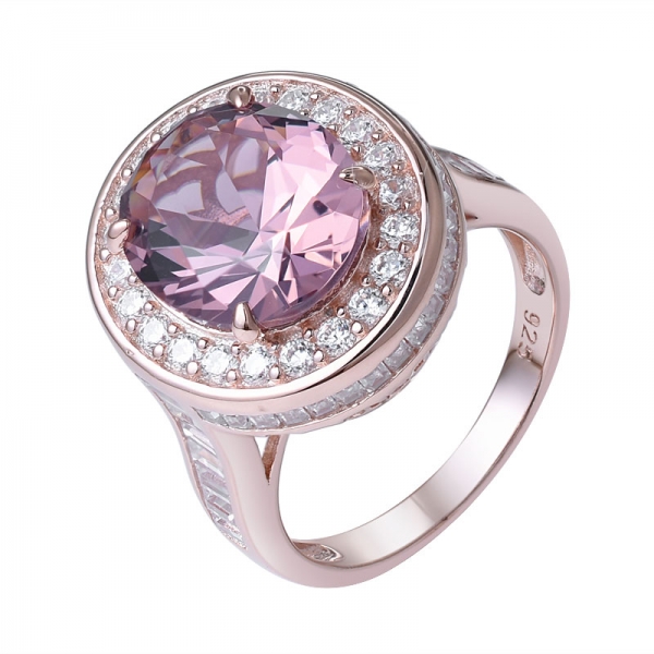 Luxury Oval Pink Morganite Cubic Zirconia Gemstone Rose gold Silver Ring 