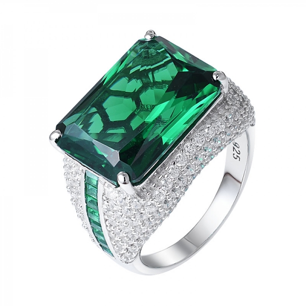 Sterling Silver Jewelry Created Emerald Green Nano Gemstone Solitaire Ring 