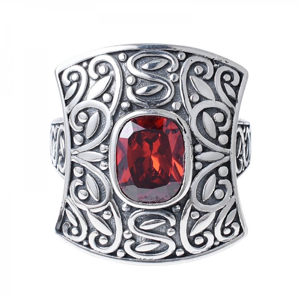 Created Ruby Corundum Black Over Sterling Silver rings 