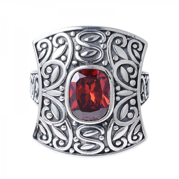 Created Ruby Corundum Black Over Sterling Silver rings 