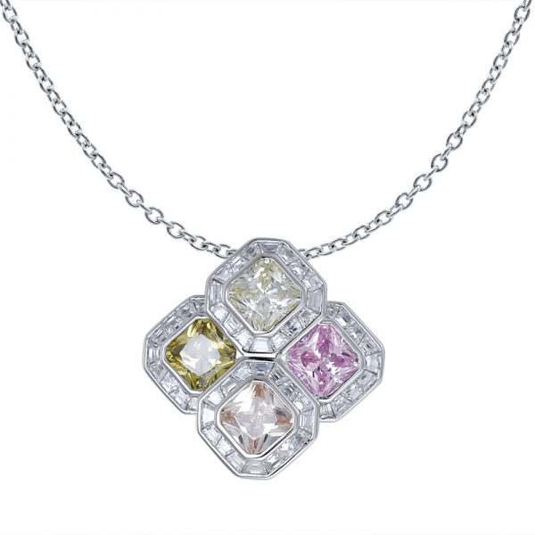 colorful Cubic Zirconia 18K white Gold Over Sterling Silver Asscher Cut pendant 