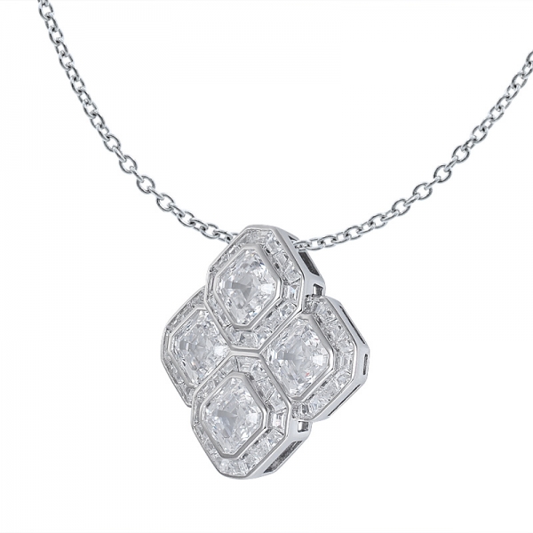 colorful Cubic Zirconia 18K white Gold Over Sterling Silver Asscher Cut pendant 