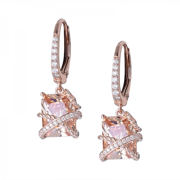 Champagne and white Cubic Zirconia 18k Rose Gold Over Sterling Silver Earrings set 