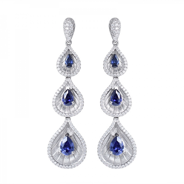 Blue Tanzanite pear cuting waterdrop shape matte finish silver drop earring 