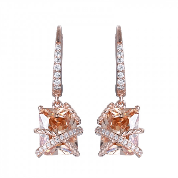 Champagne and white Cubic Zirconia 18k Rose Gold Over Sterling Silver Earrings set 
