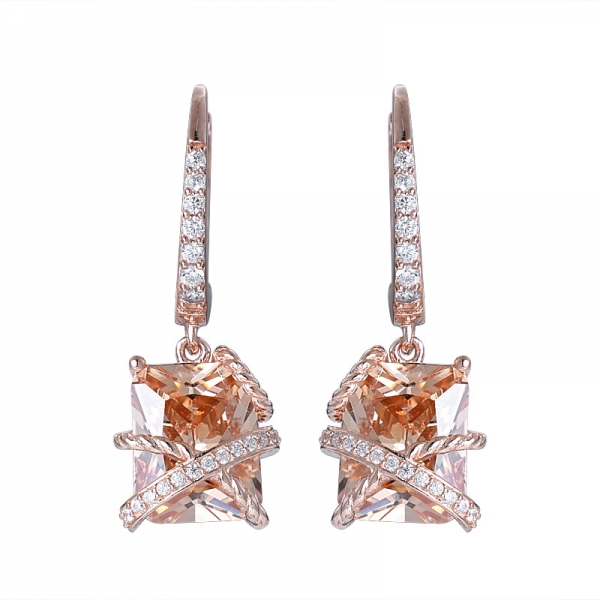 Champagne and white Cubic Zirconia 18k Rose Gold Over Sterling Silver Earrings set 