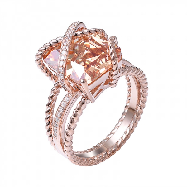 Champagne and white Cubic Zirconia 18k Rose Gold Over Sterling Silver ring set 