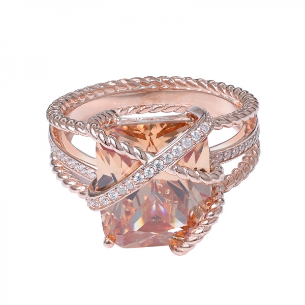 Champagne and white Cubic Zirconia 18k Rose Gold Over Sterling Silver ring set 