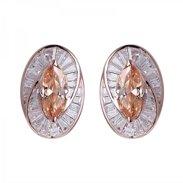 Marquise Cut Champagne CZ Rose gold studs earring Set jewelry 