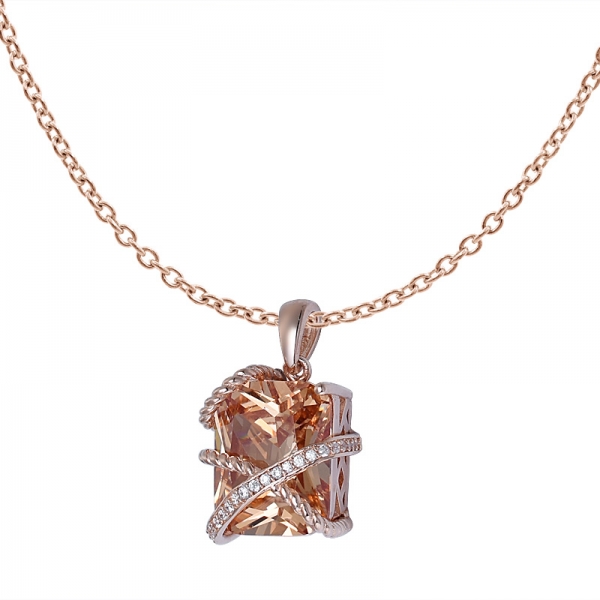 Champagne and white Cubic Zirconia 18k Rose Gold Over Sterling Silver Pendant set 