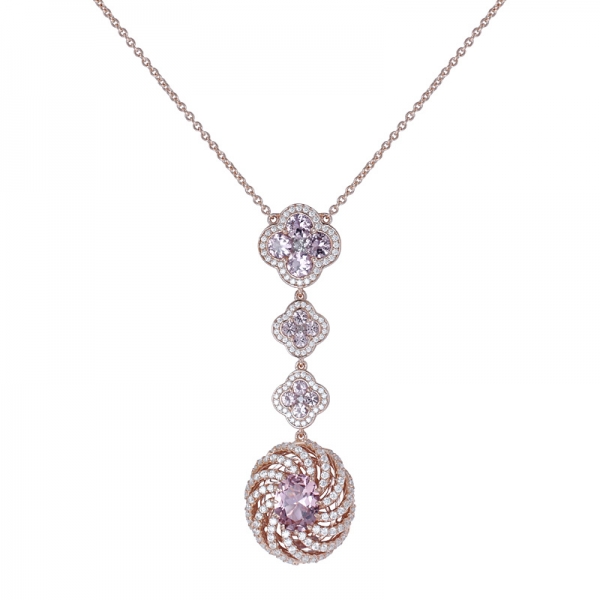 Simulated Morganite Rose-Tone Sterling Silver Regal Pendant Necklace 