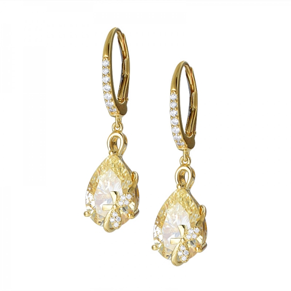 Luxury Women 925 Silver 5Ct Pear Cut yellow diamond earring Wedding Jewelry Gift 