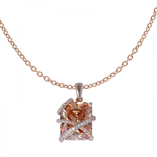 Champagne and white Cubic Zirconia 18k Rose Gold Over Sterling Silver Pendant set 
