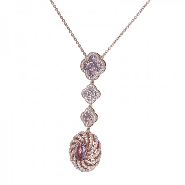 Simulated Morganite Rose-Tone Sterling Silver Regal Pendant Necklace 
