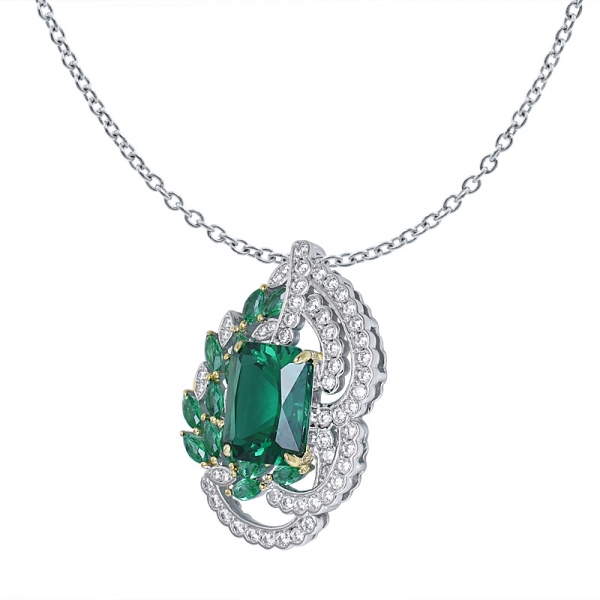 gemstone emerald Cut green color lab grown emerald Cluster Wedding pendant 