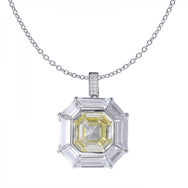 Asscher Cut simulate yellow diamond Rhodium Over Sterling Silver Crystal Pendant 