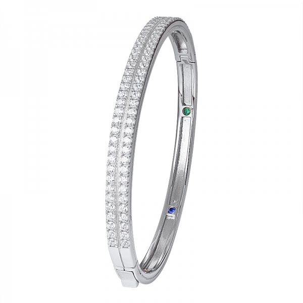 blue sapphire emerald ruby colorful Rhodium Over Sterling Silver bangle 