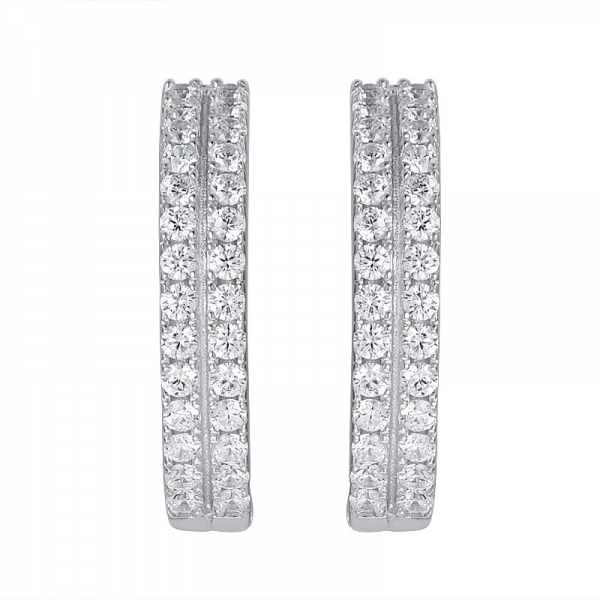 2 line White Cubic Zirconia Rhodium Over Sterling Silver hoop earring 