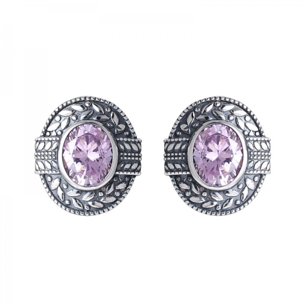 simulated pink diamond Black Artisan over sterling silver studs earrings 