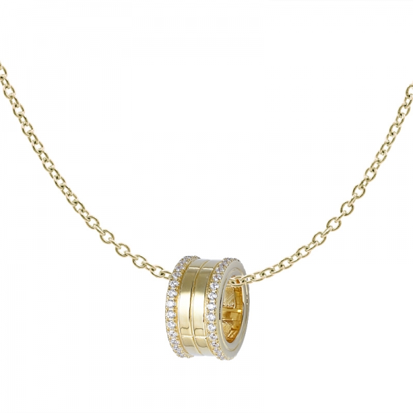 2 line White Cubic Zirconia yellow gold Over Sterling Silver pendant 
