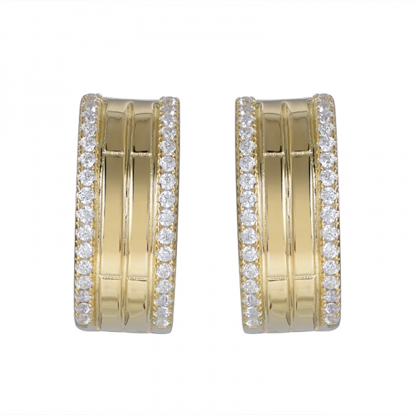 emerald green&sapphire blue 2 line cz yellow gold Over Sterling Silver hoop earring 