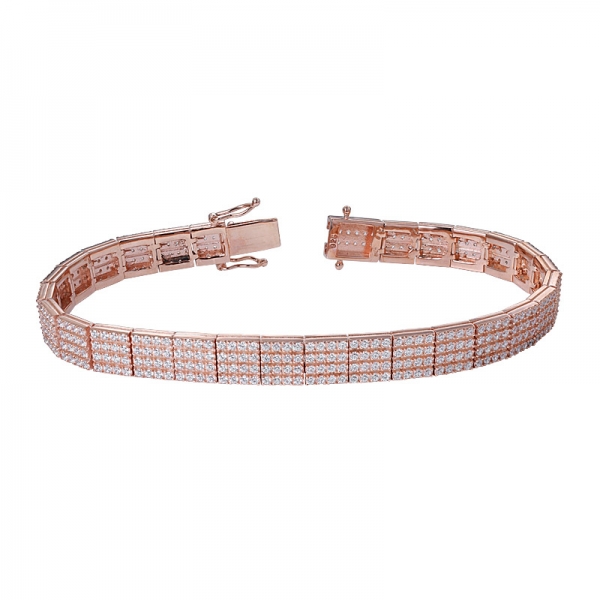 4 lines White Cubic Zirconia rose  gold Over Sterling Silver Tennis Bracelet 
