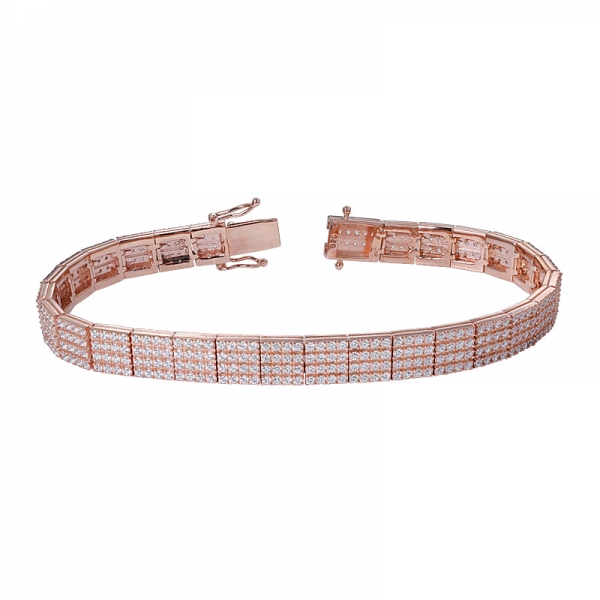 4 lines White Cubic Zirconia rose  gold Over Sterling Silver Tennis Bracelet 