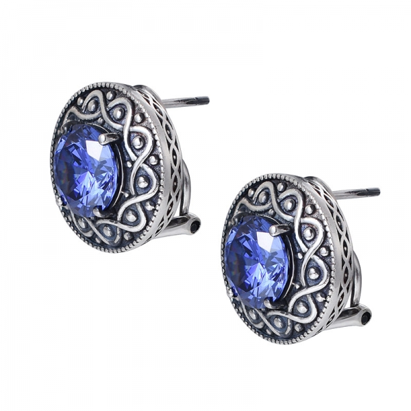 simulated blue tanzanite Black Artisan over sterling silver studs earrings 