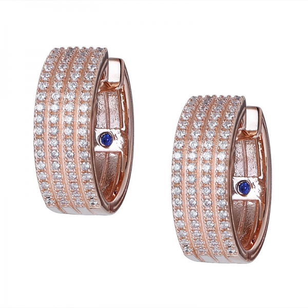 sapphire blue 4 line cz yellow gold Over Sterling Silver hoop earring 