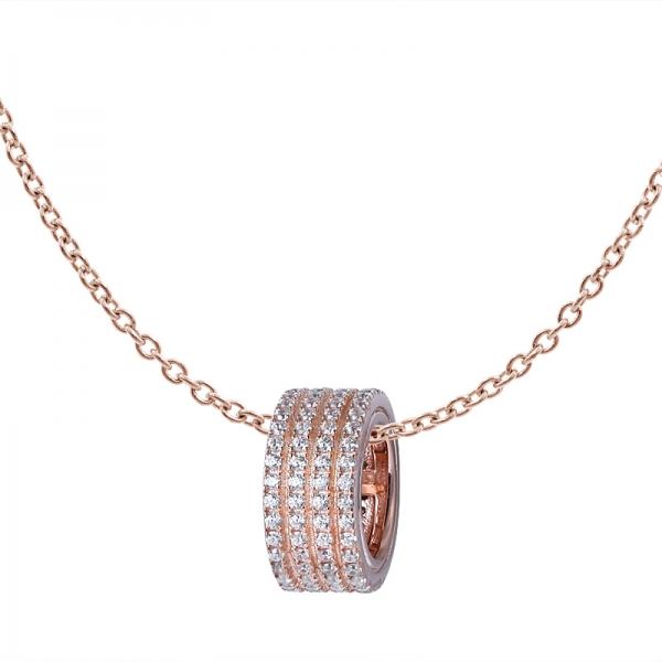 4 line White Cz rose gold Over Sterling Silver infinity round pendant 