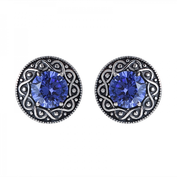 simulated blue tanzanite Black Artisan over sterling silver studs earrings 