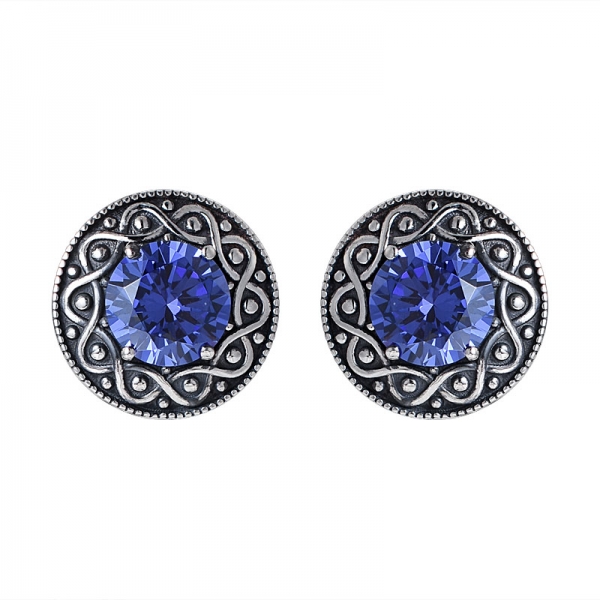 simulated blue tanzanite Black Artisan over sterling silver studs earrings 