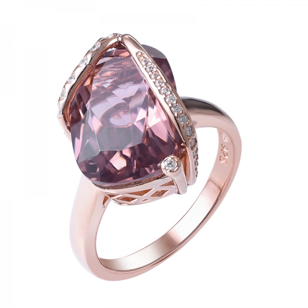 Dark Red & Fancy Morganite Color Zirconia 18K Rose Gold Over Silver ring set 