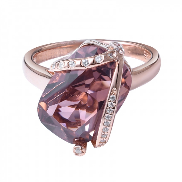 Dark Red & Fancy Morganite Color Zirconia 18K Rose Gold Over Silver ring set 