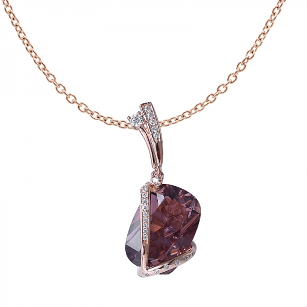 Dark Red & Fancy Morganite Color Zirconia 18K Rose Gold Over Silver Pendant 