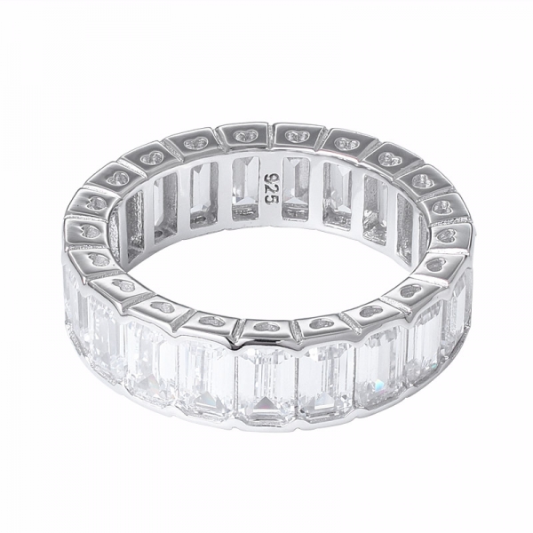 Emerald cutting Champagne CZ rhodium over Sterling silver eternity ring 