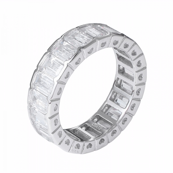 Emerald cutting Champagne CZ rhodium over Sterling silver eternity ring 