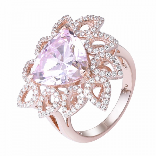 Simulated Pink Diamond Trangle cut Rose gold Over Sterling silver ring 