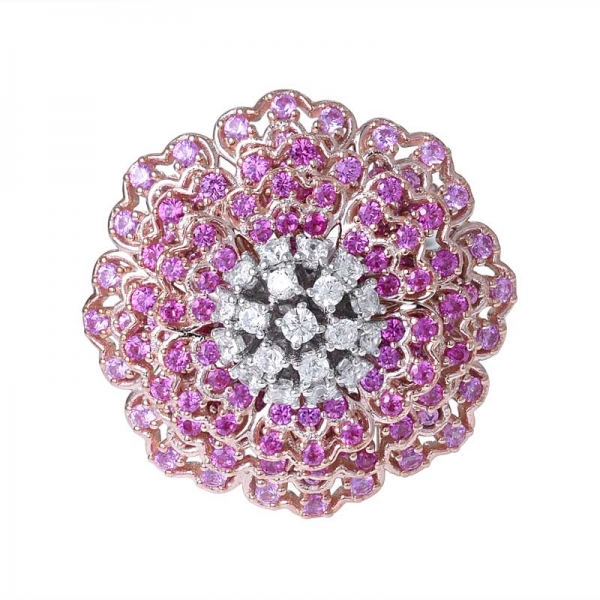 Ruby Corundum 2 tone plated sterling silver flower shape custer ring 