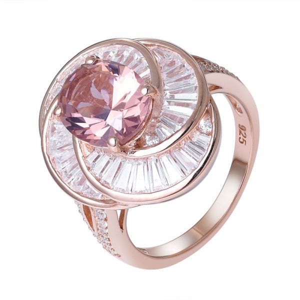 Oval cut simulated morganite CZ rose gold over sterling silver wedding ring 