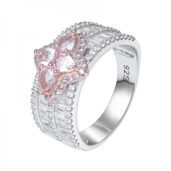 Pink morganite cz stone 2 tone plated sterling silver cluster ring wholesaler 