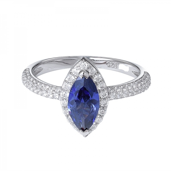 Blue Tanzanite CZ Marquise cutting rhodium over band ring for women 