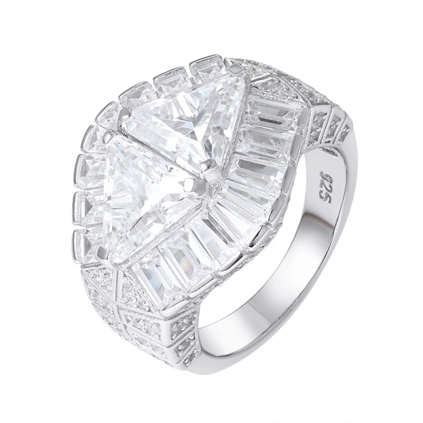 trangle white cubic rhodium over sterling silver wedding ring for women 